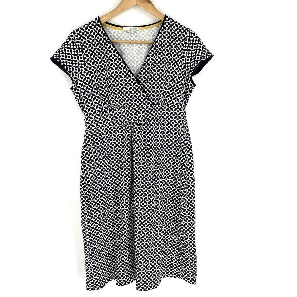 Boden Dress Size 6 Petite Navy Jersey Day Geometric Print Short Sleeve Casual